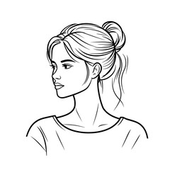 Young woman with a bun hairstyle in profile view sketch  
