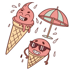Melting Ice Cream Characters &ndash; Funny Summer Dessert Set 