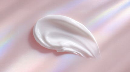 虹色に輝く背景と白いクリームの幻想的な表現（美容・コスメ）