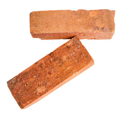 Side view of two old red or orange bricks isolated with clipping path in png file format