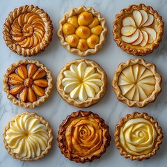 Golden apple tarts with decorative patterns high resolution image