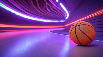 Fototapeta premium Basketball in vibrant neon tunnel