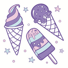 Fantasy Galaxy Ice Cream and Popsicle Vector 