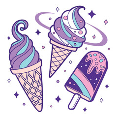 Fantasy Galaxy Ice Cream and Popsicle Vector 