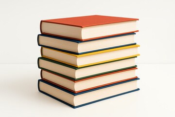 A neatly stacked pile of colorful hardcover books on a white background. Perfect for representing education, reading, and the joy of literature in various media.