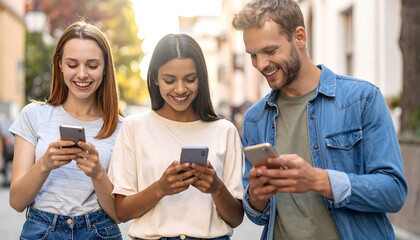 Scene of Young People Using Social Media Responsibly to Spread Kindness and Tolerance