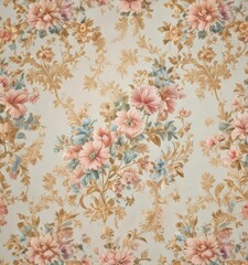 Pastel floral vintage wallpaper with gold accents  Elegant, ornate, seamless, luxury, bright, background, texture, art, romantic, retro
