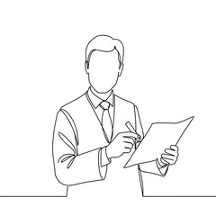 Businessman Reviewing Document in Minimalist Style  