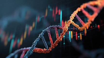 analyze biotechnology sector performance through dna helix and market graph visualization. high quality