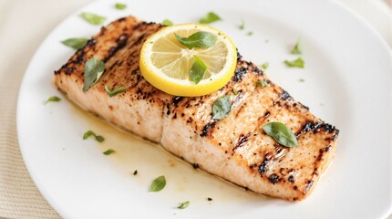 Grilled Salmon with Lemon and Basil Delicious Food Preparation