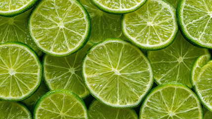 Fresh lime slices background texture macro close up vibrant green citrus fruit healthy food ingredient for drinks