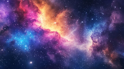 Fototapeta premium Colorful space galaxy cloud nebula starry cosmos astronomy, A breathtaking cosmic nebula painting showcasing a mesmerizing interplay with various color, Intergalactic Watercolor glowing in deep space.