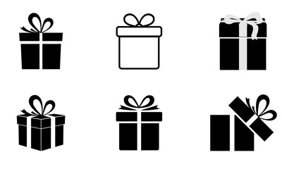 Gift Box Icon Set – Black and White Vector Designs


