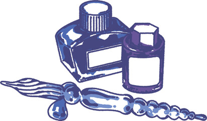 ガラスペンとボトルインクのイラスト