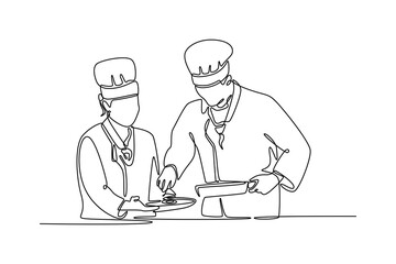 Chef activity concept. Single line draw design. Vector graphic illustration