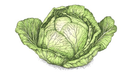 Fototapeta premium Detailed illustration of a head of green cabbage.