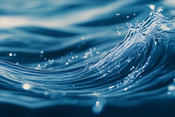 Ocean Surface Wave with Splashes and Bokeh Effect in Shades of Blue and White