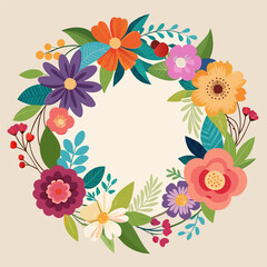 Colorful Floral Wreath Illustration