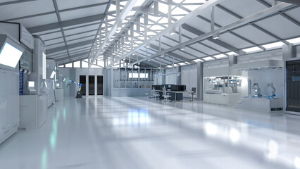 White futuristic semiconductor manufacturing factory