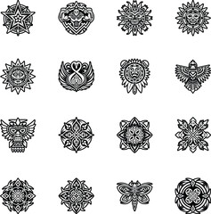 Set of Filled Style Tribal Art Icons 

