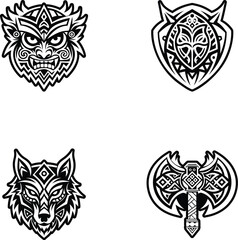 Collection of Tribal Symbols Glyph Style Icons 

