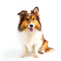 Fototapeta premium Shetland Sheepdog sitting in front of a white background