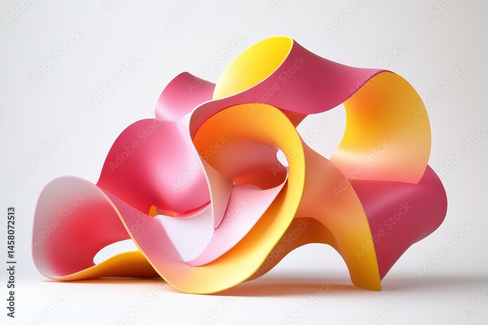 Poster colorful pink and yellow abstract shapes swirling in dynamic motion capturing playful energy and cre
