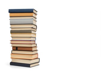 High Stack of Colorful Books Isolated White Background Education Literature Reading pile study