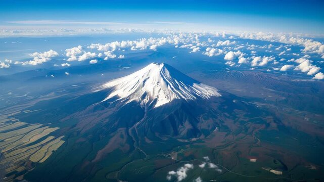 空撮で捉えた雄大な富士山とその周辺風景