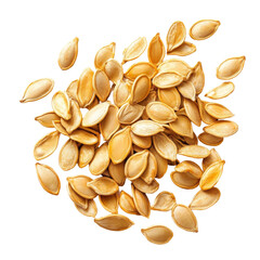 Freshly harvested pumpkin seeds displayed on a clean transparent background ready for snacking or planting, Pumpkin seeds on transparent background