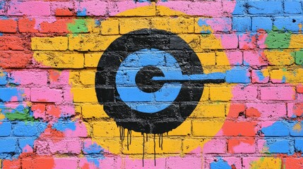 Colorful brick wall adorned with a vibrant target design.