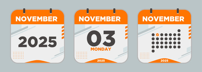 Calendar icon. November. 2025 3 day. The concept of waiting for an important date. Day calendar with date November 3. Cheklist day calendar. Vector illustration.