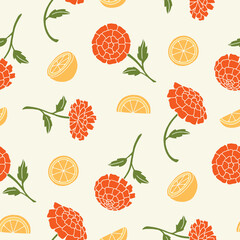 Marigold Flower Orange Pattern Vector Illustration Seamless for Background Wallpaper Packaging