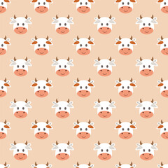 Obraz premium Cute cow face seamless pattern background vector