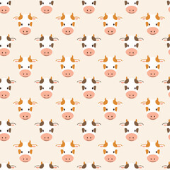 Cute cow face seamless pattern background
