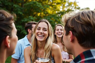 Fototapeta premium Group of young people spending time at a garden party.