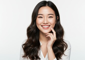 Fototapeta premium Beautiful Woman Smiling Portrait Attractive Happy Model Girl Face Skin Hair White Young Joyful