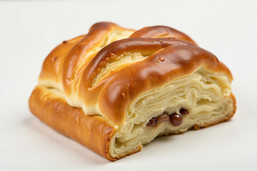Close-up of freshly baked pastry on white