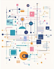 Abstract Diagram, Information Flowchart, Data Visualization, Network Graphic, System Design, Connection Map, Process Illustration, Technical Drawing, Infographic Elements, Modern Design,