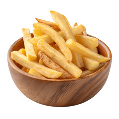 French Fries on wooden bowl isolated on white background