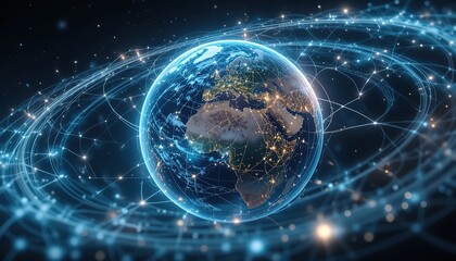 Obraz premium Digital Earth with Global Network Connectivity
