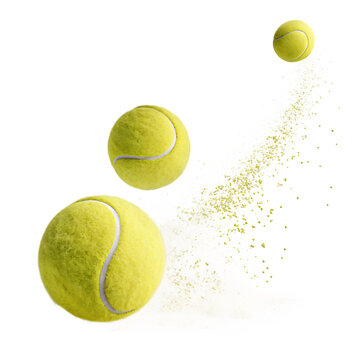 flying tennis ball set isolated on white background, PNG
