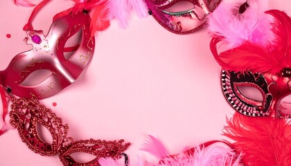 A luxurious and mysterious night masquerade concept unfolds with rich visual drama and elegance, framing an empty central space ideal for text or invitation details.