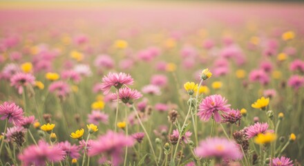 Obraz premium A beautiful field of pink and purple flowers, a colorful floral meadow in full summer bloom