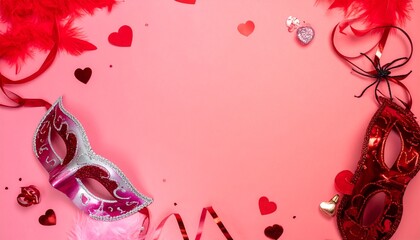 A luxurious and mysterious night masquerade concept unfolds with rich visual drama and elegance, framing an empty central space ideal for text or invitation details.