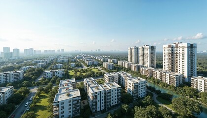Naklejka premium Aerial view of modern urban residential buildings and green spaces 