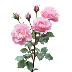 Obraz premium Beautiful pink rose bush showcasing delicate blooms and buds against a transparent background, a pink rose bushfile of isolated object on transparent background