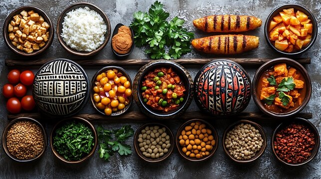 Vibrant african cuisine ingredients forming a face high resolution images