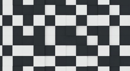 Fototapeta premium A checkerboard pattern of black and white squares creates a bold, geometric design reminiscent of a chess game or racing flag