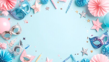 A luxurious and mysterious night masquerade concept unfolds with rich visual drama and elegance, framing an empty central space ideal for text or invitation details.